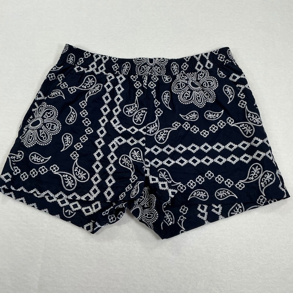 C&C California Womens Navy Blue White Paisley Embroidered Cotton Shorts Size M